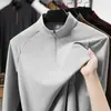 Sudadera de manga larga para hombre con cuello alto y media cremallera, antibacteriana, para primavera y otoño, disponible en negro diamante, rojo crepúsculo, escarcha plateada y gris.