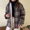 [Forrado de lã Grosso] Outono e Inverno Nova Camisa Xadrez Jaqueta Feminina Manga Longa Coreana Solta Camisa Quente