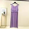 Vestido Modal Anti-Impacto, Estilo Fino, Pode Ser Usado Fora, Vestido Regata para Mulheres, Vestido Longo Soltinho de Verão Acima do Joelho, Vestido de Casa Emagrecedor