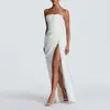 Ropa Femenina Transfronteriza Europea y Americana 2026 Estilo Elegante de Temperamento Socialité Un Hombro Hombros Descubiertos Color Sólido Sin Mangas Vestido Largo