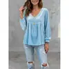 Otoño 2026 Nuevo Moda Femenina Transfronteriza Europea y Americana Cuello en V Encaje Terciopelo Casual Holgado Manga Larga Camisa Superior