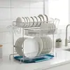 Camada Única Camada Dupla Multifuncional Aço Inoxidável Casa Cozinha Tigela Prato Suporte Prateleira Cesta de Armazenamento Tigela Prato Drenagem Azul