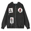 Sudadera con capucha y cremallera estilo americano, lavada, desgastada, de retazos, para hombre, marca de moda, chaqueta de calle única de corte holgado