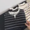 Camiseta de manga larga a rayas con bloques de color, cuello redondo, estilo coreano, patchwork, efecto dos piezas, holgada, casual, para mujer, primavera/otoño 2026