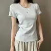Camiseta de Algodão Puro com Costelas de Manga Curta para Mulheres 240g, Verão 2026, Estilo Curto, Elástica, Slim Fit, Estilo Sexy, Top Emagrecedor para Mulheres