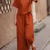 2023 transfronteiriço Amazon AliExpress roupas femininas europeias e americanas novo linho casual folgado cor sólida conjunto de duas peças