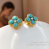 Aretes azules de alta gama con aguja de plata S925 chapada en oro real, nicho de lujo, aretes de circonita, joyería de oreja vintage 2825