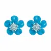 Pendientes de Esmalte Coloridos con Forma de Flor, Estilo Dulce y Fresco para Fiestas, con Diamantes y Perlas, Pendientes de Pétalos de Lujo Ligero y de Alta Gama para Mujer