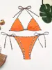 Amazon Transfronterizo Europeo y Americano Traje de Baño Bikini Triangular de Encaje Color Sólido Sexy Bikini de Dos Piezas de Moda para Mujer Estilo Europeo y Americano