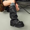 Botas Altas de Mujer para Otoño 2025 con Diseño de Tacón Apilado, Botas Altas Vintage Desgastadas de Suela Gruesa que No Sobrepasan la Rodilla