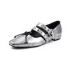 Sapatos Mary Jane de Couro com Fivela de Rebite Doces e Estilosos 2025 Sapatilhas Femininas de Couro Genuíno com Salto Baixo Bloco e Bico Quadrado