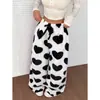Marca independente transfronteiriça, estilo europeu e americano, calça pantalona com estampa de leopardo para mulheres, cintura alta, fluida, comprimento até o chão, modelagem solta, modeladora, casual e adequada para o uso diário