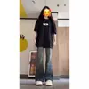 Jeans de Pierna Ancha Ligeramente Acampanada Estilo Americano High Street para Primavera y Otoño, Pantalones de Herradura Finos de Otoño para Mujer, Nuevo Estilo 2024, Chica Popular