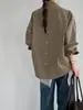 Jiang Chi Outono Biblioteca Estilo Coreano Cor Sólida Simples Elegante Caimento Solto 100% Algodão Camisa Emagrecedora 829