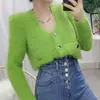 Suéter pequeño JustQin, súper elegante, cárdigan corto, top de imitación de piel de visón para otoño e invierno, blanco