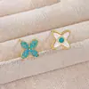 Exquisitos Pendientes de Turquesa de Trébol de Cuatro Hojas, Elegantes y de Alta Gama Pendientes Geométricos de Cristal Azul, Pendientes Simples y Personalizados para Mujer
