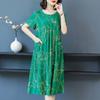 Talla Extra Grande 100kg Edad Media y Adulto Mayor Algodón Seda Elegante Vestido Suelto Plus Talla Grande Vestido de Madre Falda Petite