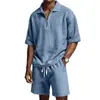 Código Europeu Transfronteiriço Verão Novo Mais Vendido Conjunto de Shorts com Zíper Manga Curta Masculino Cor Pura Casual Praia Conjunto de Roupas Masculinas