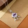 Collar de Plata de Ley S925 para Mujer con Colgante de Candado de Paz de Amatista Natural, Nuevo Estilo Chino Campana Ruyi Borla Cadena de Clavícula de Diamante