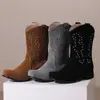 Otoño e invierno 2024 nuevos botines Martin de tacón grueso con manga de strass en V, punta cuadrada retro, botines de motocicleta 40-50 botines de comercio exterior