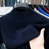 Camisa de malha masculina para primavera e outono, gola alta meia, mistura de lã, manga curta, corte justo, estilosa, versátil, peça básica, vestuário masculino para negócios