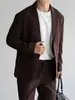 Estilo Old Money Retrô Camurça Sintética Lapela Notch Terno Masculino Outono/Inverno 2026 Terno de Negócios Leve Textura Diagonal Conjunto