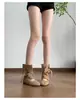 Botas Curtas Retro com Fivela para Aumentar a Altura para Mulheres, Novas Botas Mary Jane Frescas para Outono com Bico Redondo Vazadas