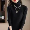 Suéter de punto acanalado de lana 100% de manga larga ajustado de color liso, nuevo estilo de primavera, vestido largo simple versión coreana para mujer