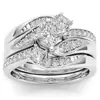 Anel de noivado de casamento feminino de duas peças com novo diamante transfronteiriço banhado a ouro 18K ouro rosa anel de zircônia de diamante artificial