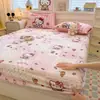 Lençol de baixo de malha de leite Sanrio para crianças com fleece extra, capa de colchão quente de inverno, capa de poeira de gato fofa para colchão Simmons