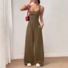 Mono de tirantes con cuello cuadrado y bolsillos, pantalón de pierna ancha, estilo europeo y americano, deportivo, entallado en la cintura, pantalón casual plisado con bolsillos, mono transfronterizo