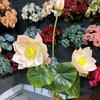 2 flores, 1 capullo, loto auspicioso, flor artificial, decoración para bodas y hogar, flor falsa al por mayor
