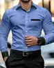 2026 Camisa Masculina Manga Longa Cor Color Block de Luxo Leve Transfronteiriça Stretch Slim Fit Não Amassa Business Casual Americano