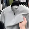 Camiseta de Manga Curta com Meio Zíper Estilo Esportivo de Verão para Homens, Casual, Absorvente de Suor, Respirável, Secagem Rápida