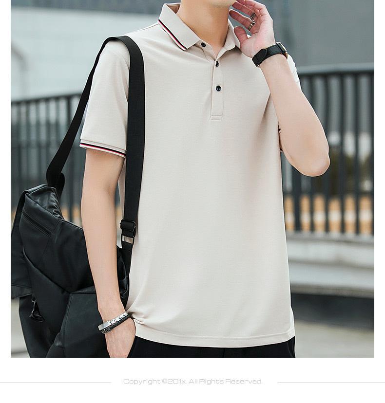 恒源祥桑蚕丝短袖T恤夏季男薄款商务休闲体恤t翻领莫代尔POLO衫男6