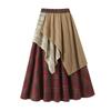 Saia Irregular com Renda de Primavera e Costura Vintage Feminina Cintura Alta Grande Roda Saia Longa Slim A-line Xadrez Saia Guarda-chuva