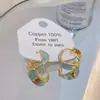 Banho de Ouro Real, Coleção Série Azul Moda Coreana e Japonesa, Brincos de Esmalte com Efeito Gotejante para Mulheres, Novos Brincos e Acessórios de Luxo Leve Nicho