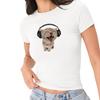 2026 Verano Estilo Europeo y Americano Transfronterizo Nuevo Producto para Mujer Camiseta Ajustada de Manga Corta con Estampado de Gato Picante