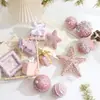 Decoración Navideña Nueva Transfronteriza Bola de Navidad Rosa Estrella de Cinco Puntas Adorno Colgante para Árbol de Navidad Estrella para la Punta del Árbol Colgante de Navidad