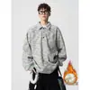 Sudadera Gruesa de Peso Pesado Estilo Americano para Hombre, Camisa Base con Cuello Solapa para Hombre Otoño e Invierno 2026, Nueva Ropa de Manga Larga con Forro de Felpa para Hombre