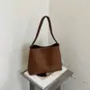 Bolsa de Palha Tecida Transfronteiriça Estilo Balde para Mulheres 2026 Outono Novo Estilo Simples Casual Bolsa de Ombro