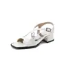 Comercio exterior 40 zapatos de tacón medio cruzados sandalias de boca de pez cinturón de viaje suministro nuevo 43 gruesos talla grande blanco rosa plata