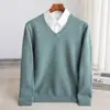 Suéter de Lana 100% Pura para Capa Base Business Casual Otoño/Invierno Nuevo Estilo para Hombre de Cuello V Engrosado Jersey de Punto