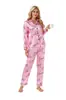 Ropa de Casa Europea y Americana Conjunto de Pijama Cárdigan de Satén Pantalones de Manga Larga Conjunto de Dos Piezas Corazón Rayado de Seda de Hielo