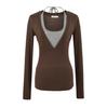 3505-Estilo Pura Pasión Camiseta Sexy de Moda Cuadrada de Manga Larga para Mujer 2025 Nuevo Top Sexy Ajustado Falso de Dos Piezas