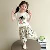 Conjunto Feminino 2025 Verão Novo Estilo Moda Bebê Rua Manga Curta Calça Anti-Mosquito Conjunto de Duas Peças Roupas de Verão para Crianças