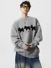 Moda Urbana Dibujos Animados Tejido Flocado para Hombre Otoño e Invierno Casual Americano Cuello Redondo Tejido Pulóver Holgado y Versátil