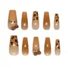 Hecho a Mano Pre-hecho Ojo de Gato Degradado Café con Leche Rayas Estampado de Leopardo Gato Lindo Estilo Europeo y Americano Arte de Uñas Removible 30 Piezas
