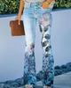 Pantalones anchos irregulares con estampado 3D de flores y pájaros, holgados e informales, de verano