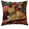 Hermosas Fundas de Cojín para Sofá de Uso Diario con Gatos Durmiendo y Flores, Adecuadas para Todas las Habitaciones, Personalizables